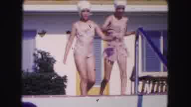Miami Florida USA (1960): Two Young Girls Wearing Swim Caps And Bathing Suits