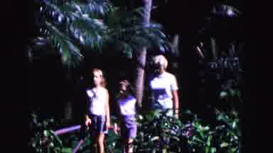 Miami Florida USA (1960): Woman Walking Across A Bridge Through A Jungle With Two
