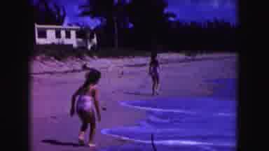 Miami Florida USA (1960): Blue Beach Woman Swimming Costume Girls Run In The Sand