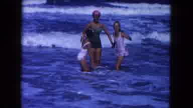 Miami Florida USA (1960): Two Girls And Woman In Water At Beach Multiple Waves