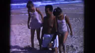 Miami Florida USA (1960): Recording Of Man And His Daughters Playing On A Beach