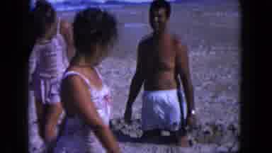 Miami Florida USA (1960): Funny Old Guy On The Beach Saying Hello To Other People