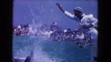 Miami Florida USA (1960): Trained Dolphin Jumping Out Of The Aquarium To Grab A