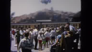 San Diego California (1962): Group Of People Outside At A Train Station