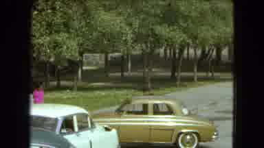 Mexico City (1962): Two Vintage Cars Are Parked Beside An Area With Trees Which