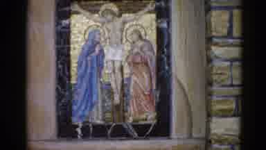 Illinois USA (1962): A Fresco Of Jesus On Cross With Mary And Woman Standing Below