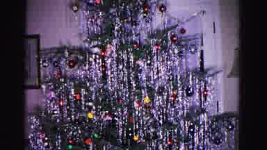 Hagerstown Maryland USA (1962): A Panning Shot Of A Tree Covered In Tinsel And