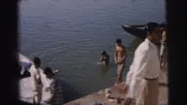 Calcutta India (1962): People Are Taking Bath In A Large Public Bath Of The River