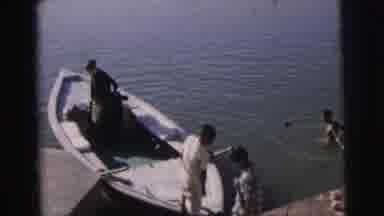 Calcutta India (1962): Lake Swimming Man On Boat People On Deck