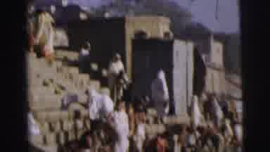 Calcutta India (1962): Onlookers On Stones Watch As A Small Craft Sails By
