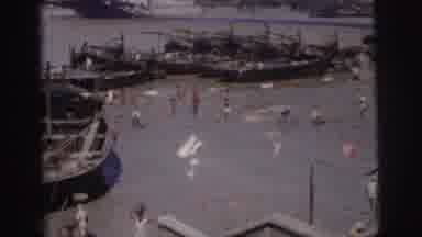 Calcutta India (1962): People Swimming In Artificial Harbor Under Bridge Created