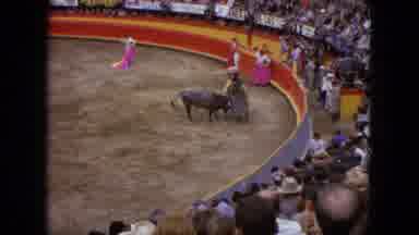 Acapulco Mexico-1962: Matadors Fight A Bull In The Ring While The Crowd Watches In Awe