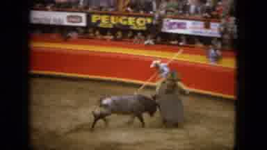 Acapulco Mexico (1962): During Bull Fight Angry Bull Charges Matador's Cape Then