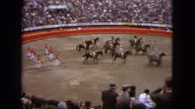Acapulco Mexico (1962): Eight Horses And Their Riders Parade Through A Dirt Arena
