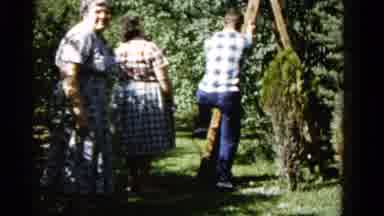 Wauconda Illinois USA (1961): Man Climbs A Ladder In Field While Others Watch Him