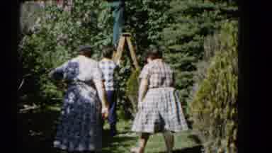 Wauconda Illinois USA (1961): Two Women Surrounding A Man Holding A Ladder With A