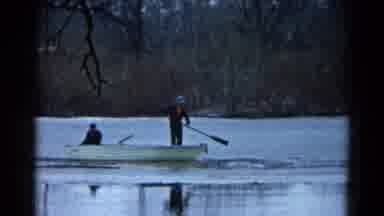Wauconda Illinois USA (1961): Two People Canoeing In A Lake Full Of Ice