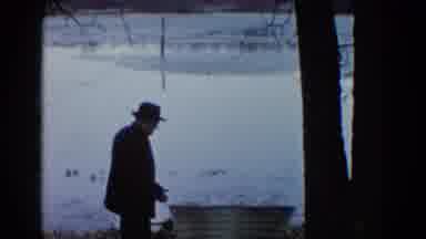 Wauconda Illinois USA (1961): Two Men Attempt To Remove Rowboat From Snowbank On A