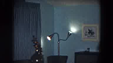 South Carolina USA (1961): Panning An Art Deco Room With Lamps And Blue Curtains