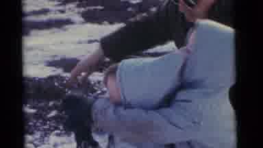 Camden New Jersey USA (1961): Man Pushing Two Small Children Sitting On A Sled