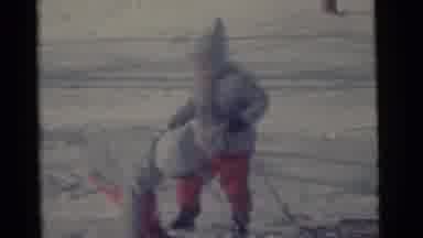 Camden New Jersey USA (1961): Children Walking To Ski Accompanied By An Adult On