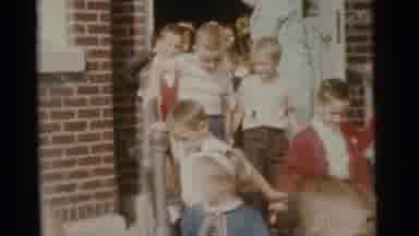 Camden New Jersey USA (1961): Kids Leaving School House To Play Outside To Play