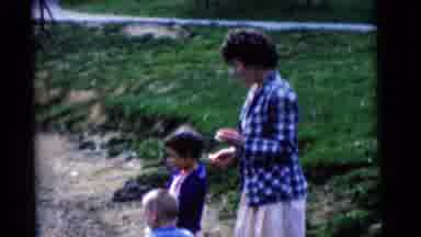 Camden New Jersey USA (1961): Family Feeding White Ducks Bread From The Edge Of A