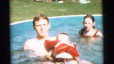 Camden New Jersey USA (1961): Entire Family Enjoying Swim In Above Ground Backyard