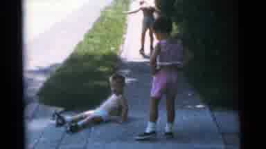 Camden New Jersey USA (1961): Siblings Out On The Sidewalk To Roller Skate Two