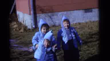 Camden New Jersey USA (1961): Three Children In Blue Winter Outfits Posing For A