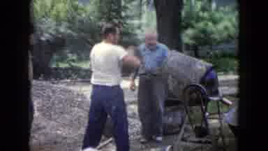 Wauconda Illinois USA (1960): Three Men Using Cement Mixer On A Clear Sunny Day