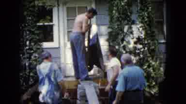 Wauconda Illinois USA (1960): Four Men Doing Some Type Of Yard Work Outside Of A
