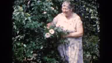 Wauconda Illinois USA (1960): Woman Wearing White Dress Looks At White Flower
