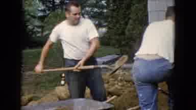 Wauconda Illinois USA (1960): Two Men Working Hard Digging A Trench Next To A