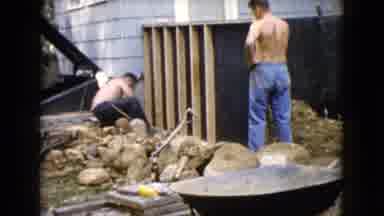 Wauconda Illinois USA (1960): Topless Men Working A Backyard Digging And Fixing