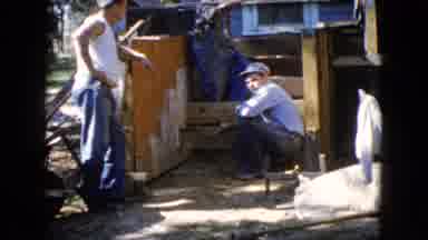 Wauconda Illinois USA (1960): Family Sitting At Picnic Table Watching Workers