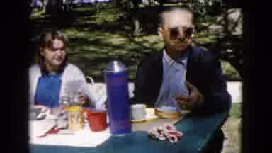 Wauconda Illinois USA (1960): Men And Women Dining Table Water Bottle Garden