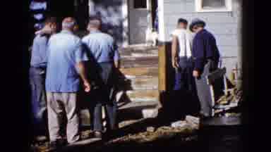 Wauconda Illinois USA (1960): Four Men Work On Building A Wooden Porch Attached To