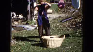 Wauconda Illinois USA (1960): Woman Clothes Hanging Yard Clothesline Laundry