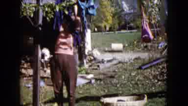 Wauconda Illinois USA (1960): Woman In Pink Shirt And Brown Trousers Hanging Some