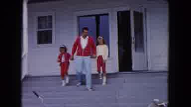 Buffalo New York USA (1961): Man Holding Two Girls Hand As They Walk Down The