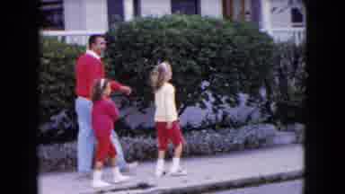 Buffalo New York USA (1961): Father And Two Daughters Are Walking Down On The