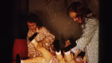 Buffalo New York USA (1961): Two Little Girls Playing With Two Life Sized Dolls On