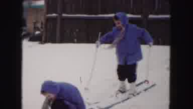 Buffalo New York USA (1961): Two Children Enjoying The Snow With Skis And The