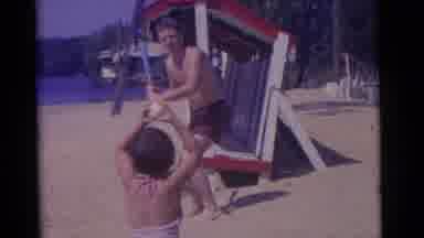Camden New Jersey USA (1961): A Father And Daughter At The Beach Playing Baseball