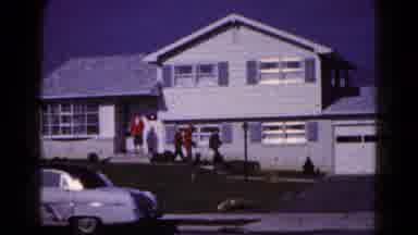Hagerstown Maryland USA (1961): Family Leaving A Suburban Home And Jump Cutting To