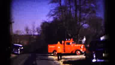 Hagerstown Maryland USA (1961): 1950'S Big Red Fire Truck Entering A Home's