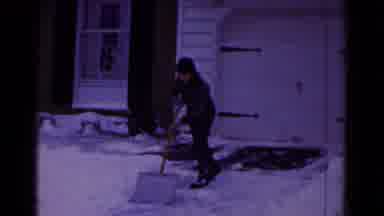 Hagerstown Maryland USA (1961): Young Guy Speedily Shovels The Front Driveway