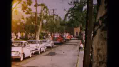 Hagerstown Maryland USA (1961): Parade Of Cars And Firetrucks Drive By As