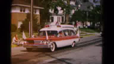 Hagerstown Maryland USA (1961): A Old School Car Waving Flags At The Beginning Of